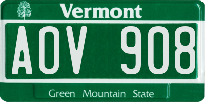 VT license plate AOV908