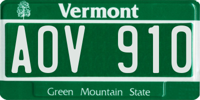 VT license plate AOV910
