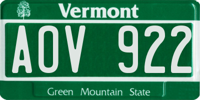 VT license plate AOV922
