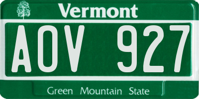 VT license plate AOV927