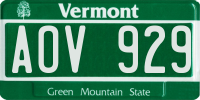 VT license plate AOV929