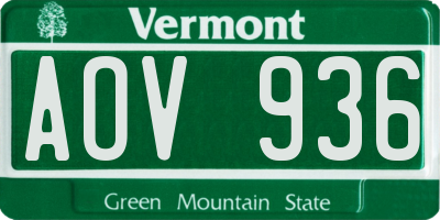VT license plate AOV936