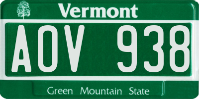 VT license plate AOV938