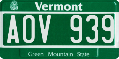 VT license plate AOV939