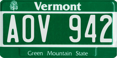 VT license plate AOV942