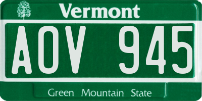 VT license plate AOV945