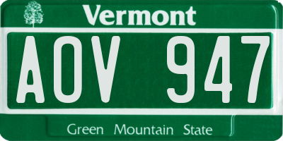 VT license plate AOV947