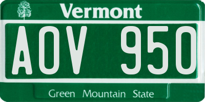 VT license plate AOV950