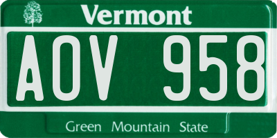 VT license plate AOV958
