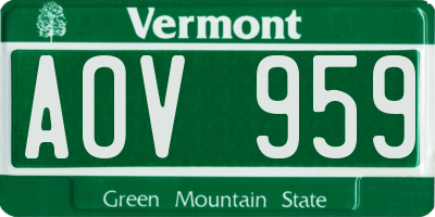 VT license plate AOV959