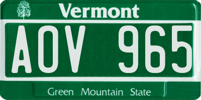 VT license plate AOV965
