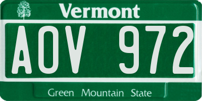 VT license plate AOV972