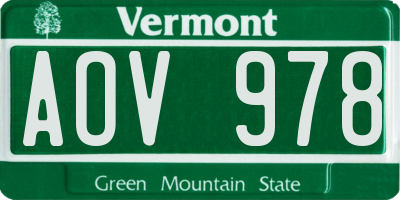 VT license plate AOV978