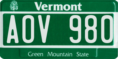 VT license plate AOV980
