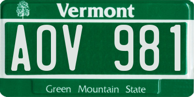 VT license plate AOV981