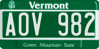 VT license plate AOV982