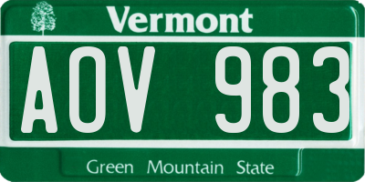 VT license plate AOV983