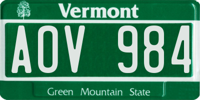 VT license plate AOV984