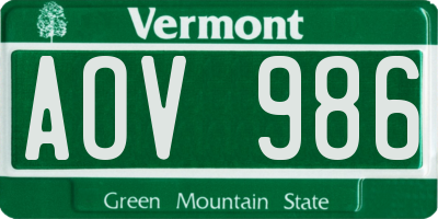 VT license plate AOV986