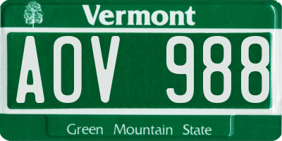VT license plate AOV988