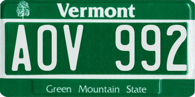 VT license plate AOV992