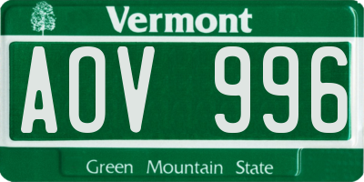 VT license plate AOV996