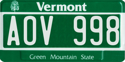 VT license plate AOV998