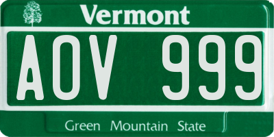 VT license plate AOV999