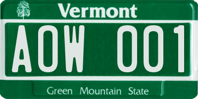 VT license plate AOW001