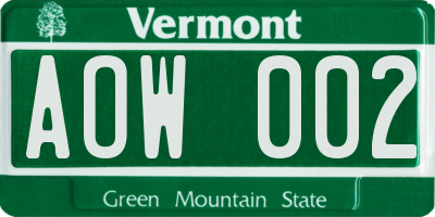 VT license plate AOW002