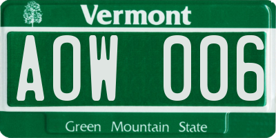 VT license plate AOW006