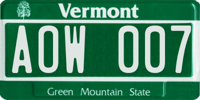 VT license plate AOW007