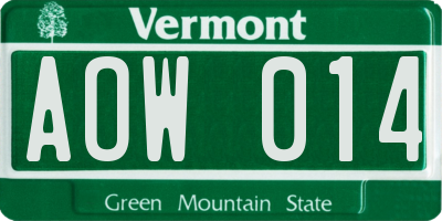 VT license plate AOW014