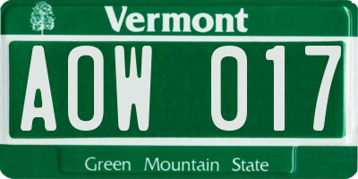 VT license plate AOW017