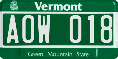 VT license plate AOW018