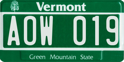 VT license plate AOW019