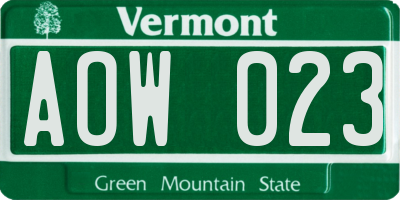 VT license plate AOW023