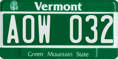 VT license plate AOW032