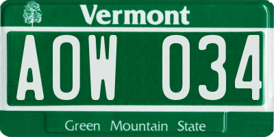 VT license plate AOW034