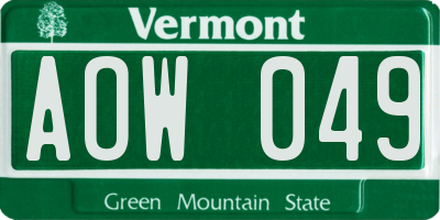 VT license plate AOW049
