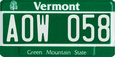 VT license plate AOW058