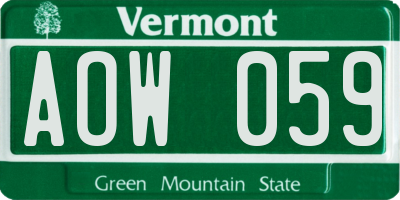 VT license plate AOW059
