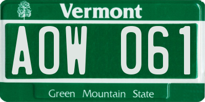 VT license plate AOW061