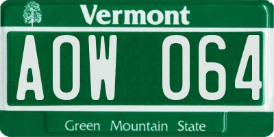 VT license plate AOW064