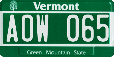 VT license plate AOW065