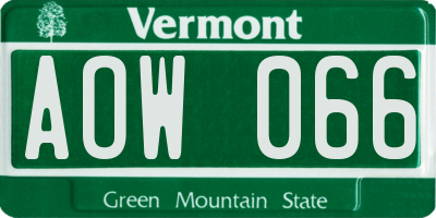 VT license plate AOW066