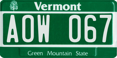 VT license plate AOW067
