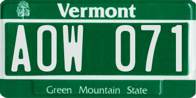 VT license plate AOW071
