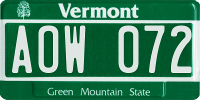 VT license plate AOW072