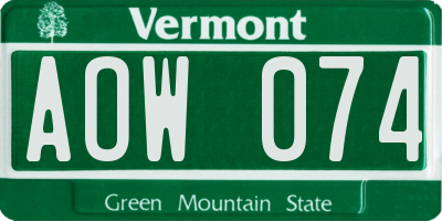 VT license plate AOW074